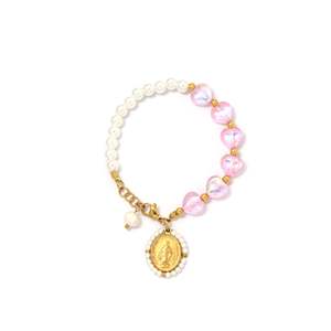 Pulsera de Moda con Cuentas, Perla Rosa, Chapado en Oro, Colgante Religioso, Joyería para Mujer - Product Image 1