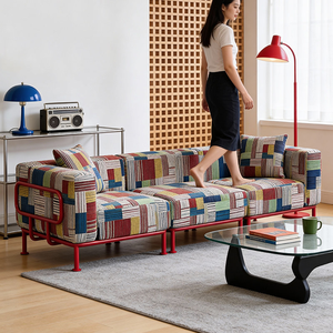 Canapé moderne Longstar, ensemble de canapés en tissu patchwork vibrant, style bohème tendance avec ottoman pour salon - Product Image 5