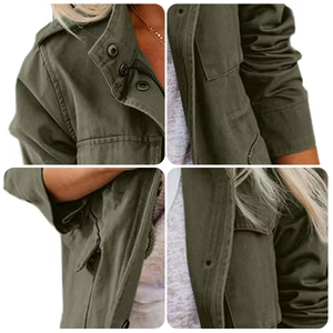 Chaquetas <span class=keywords><strong>Anorak</strong></span> cortas de algodón para <span class=keywords><strong>mujer</strong></span>, Parka informal de lona con cremallera, prendas de vestir con botones a presión y función impermeable para otoño - Product Image 4