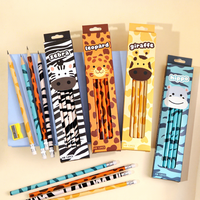 Ensemble de papeterie pour enfants d'école, design mignon d'animaux de dessin animé, 12 crayons en bois 2B avec gomme