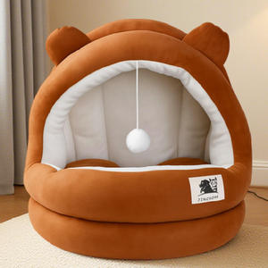 Coussin pour animaux de compagnie semi-fermé en coton 100% écologique et adapté aux chats, chaud pour l'hiver, motif uni, maison pour chat, carton, chatons, chiots - Product Image 4
