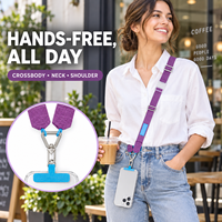 Cordon de téléphone en sangle de polyester réglable et personnalisable, sangle de cou bandoulière détachable avec double crochet pivotant et languette de fixation