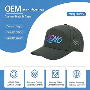 Custom 5 Panel Laser Cut Hole Perforated Gorras <b>Waterproof</b> Sport Baseball Cap PVC Rubber Logo Quick Dry Performance <b>Hat</b> - Product Image 1