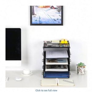 4 Tier Mesh in <b>Tray</b> Stackable Office Desk Tidy <b>File</b> Holder with Top Stationery Holder Paper Document Letter <b>Trays</b> - Product Image 5