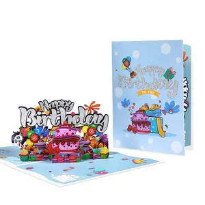 Nueva tarjeta de felicitación creativa de cumpleaños 3D FELIZ CUMPLEAÑOS Tarjeta de bendición de cumpleaños tallada en papel hecha a mano