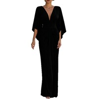 Robe longue élégante taille haute pour femme, grandes tailles S-2XL, col en V profond, manches raglan, ODM, commerce transfrontalier, couleur unie