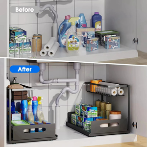 Debajo del fregadero Gabinete deslizante de <span class=keywords><strong>2</strong></span> niveles Cesta Organizador Cajón Extraíble Gabinete Organizador de fregadero multiusos para baño Cocina - Product Image 5