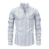 Kemeja lengan panjang 8D, warna polos, slim fit, modis dan kasual AZ1251