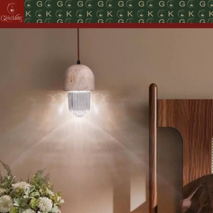 GOLDKING Plafonnier d'angle <span class=keywords><strong>beige</strong></span> en <span class=keywords><strong>travertin</strong></span> pour chambre et salon, avec verre côtelé transparent et cordon marron <span class=keywords><strong>clair</strong></span>, OEM ODM, directement de l'usine - Product Image 4