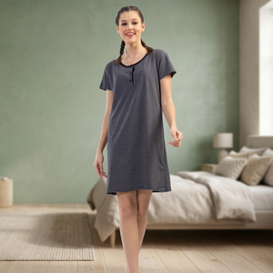 Robe tunique pour femme Yake Mall, recyclée, col en V, manches courtes, tricotée, écologique, décontractée, grande taille, bleu - Product Image 3