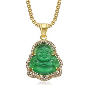 Chinese Style Stainless Steel Maitreya Buddha Pendant With Cat's Eye Stone And Chalcedony For <b>Couples</b> <b>Necklace</b> Unisex Jewelry - Product Image 2