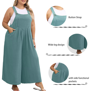POVTY personnalisé grande <span class=keywords><strong>taille</strong></span> décontracté été pantalon à jambes larges sans manches sangle coupe ample combinaison avec poches pour femmes barboteuses <span class=keywords><strong>salopette</strong></span> - Product Image 2