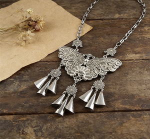 Collar de mariposa grande de plata Miao con diseño calado, estilo étnico <span class=keywords><strong>Hmong</strong></span>, con borlas y conos, joyería bohemia vintage para festivales - Product Image 6