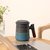 Tasses en poterie réactive, tasse à thé à poignée en bois de voyage, service à thé en céramique chinoise avec infuseur et couvercle