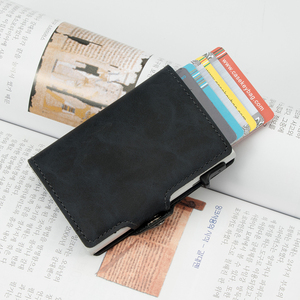 Automatic Minimalist Credit Card Holder PU Leather Pop up Cards Aluminum Card case Slim <b>RFID</b> Blocking <b>Men</b> <b>Wallets</b> - Product Image 1