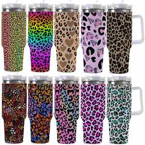 Mug isotherme sous vide DD3590 en acier inoxydable, motif léopard, 40 oz, avec poignée, design arc-en-ciel, maintien thermique 12-24 heures - Product Image 1