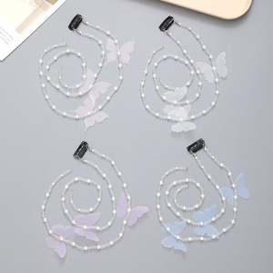 New Pearl Two-in-One Lace <span class=keywords><strong>Ribbon</strong></span> Headband Elegante <span class=keywords><strong>Long</strong></span> Bow Cabelo Acessório Versátil Borboleta Hairband para penteados trançados - Product Image 3