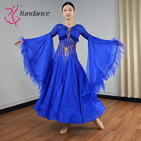 B-25136 Yundance Costumes de danse lyrique femmes danse de salon bleu Royal Satin mousseline de soie valse robes de danse pour la compétition