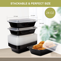Préparation de repas Récipients alimentaires réutilisables au micro-ondes de 24 oz avec couvercles pour la préparation des aliments, boîtes à lunch jetables, boîtes alimentaires en plastique