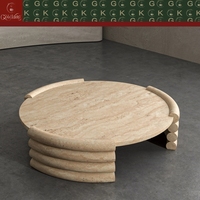 Table basse ronde en travertin beige moderne GOLDKING avec base en pierre empilée pour villa, appartement, salon, projet