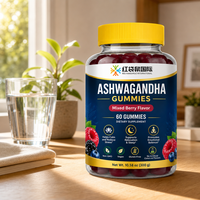 Gummies d'Ashwagandha Personnalisées OEM/ODM sous Marque Privée, 60 Unités, Saveur Baies Mixtes, Qualité Supérieure, Support de Documentation, Contrat Inclus