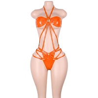 Tenues de danse exotiques en cuir verni à lacets, ensembles de combinaisons, sous-vêtements string, vêtements de pole dance, ensembles pour soirées en boîte de nuit et raves