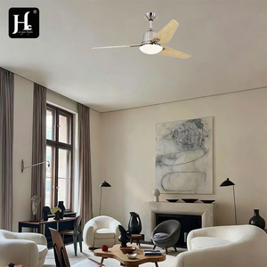 Modern golden LED ceiling fan with 3 solid wood blades and 6-speed remote control noise free DC motor for living room use - Product Image 6