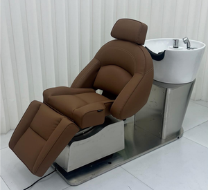 Sillón de Peluquería Moderno con Lavabo de Cerámica y Estructura de Acero Inoxidable para Uso Comercial en Salones de Belleza, con Reposapiés Ajustable y Lavable - Product Image 2