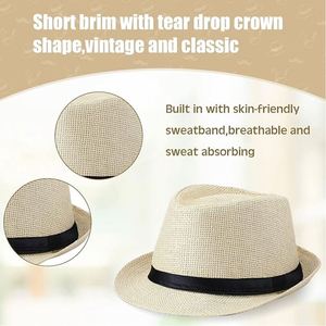 Custom Short Brim Breathable Mesh Summer Straw Sun <b>Hat</b> Unisex Fedora Panama with Custom Logo and Colors for Adults & Children - Product Image 5