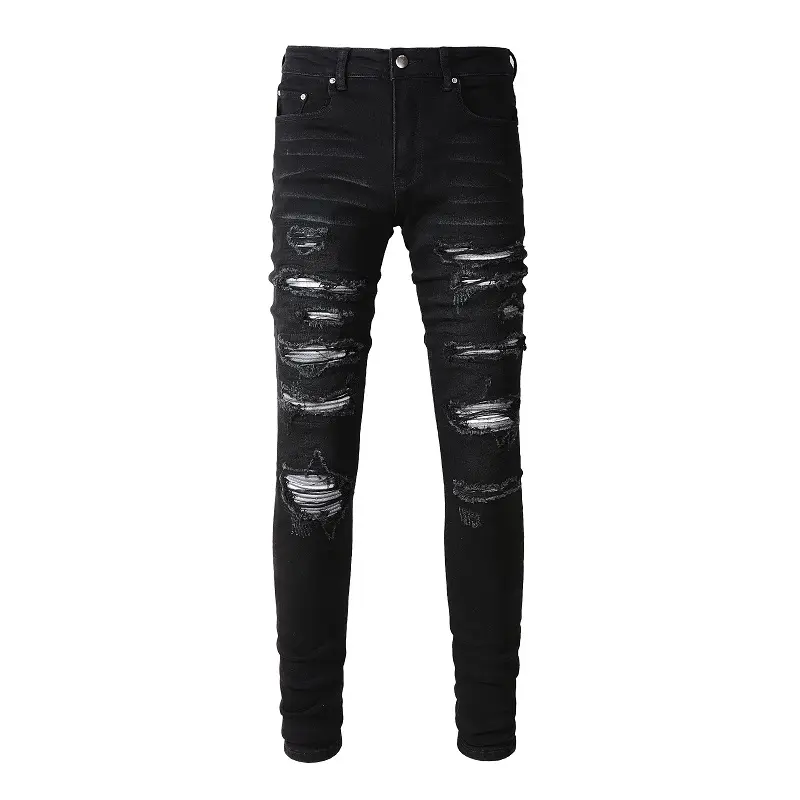 Rts For Dropshipping 891 zipper skinny men's clothing denim jeans casual denim patched ripped men skinny jeans