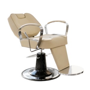 Sillón de Barbería Moderno de Cuero con Base Redonda, Muebles de Salón de Belleza de Lujo con Marco de Aluminio Dorado Vintage para Hombres - Product Image 6