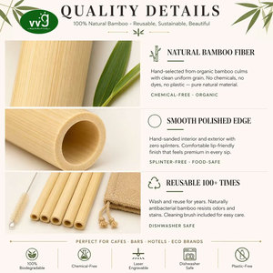หลอดดูดน้ำไม้ไผ่แบบใช้ซ้ำได้ VVG OEM สลักโลโก้ด้วยเลเซอร์ตามสั่ง เป็นมิตรกับสิ่งแวดล้อม เหมาะสำหรับร้านกาแฟ บาร์ สมูทตี้ แบรนด์โรงแรม - Product Image 3
