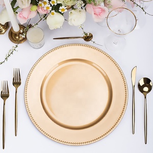 Rose Goud Zilver Wit 13 Inch Lader Platen Bruiloft Decoratie Helder Glas Kralen Zwarte Plastic Lader Plaat Goud Restaurant