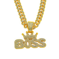 Collier chaîne cubaine 13 mm en alliage avec pendentif couronne bling hip-hop et diamants, bijoux pour hommes hipster, vente en gros