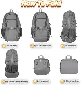 Mochila de senderismo informal ligera con diseño enrollable de moda portátil para cierre de cremallera de viaje promoción personalizada clásica - Product Image 6