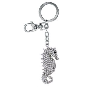 Portachiavi a forma di cavalluccio marino in cristallo con ciondolo in argento e strass per donna e uomo, accessorio per borsa - Product Image 1