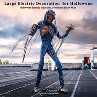 Décoration d'Halloween géante en plastique, électrique, sonore et à détection de mouvement, pour usage intérieur/extérieur, avec squelette carbonisé