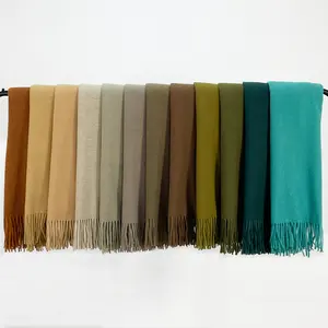 Wholesale Ladies Winter Tassel Pashminas Hijab Cashmere Warm Blanket Polyester Scarves Kashmiri Plain Wool Shawl Monochrome 2024