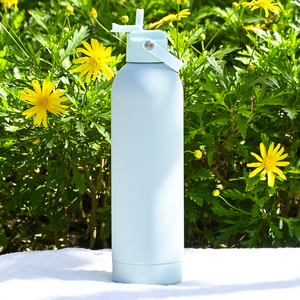 Bouteille d'eau isotherme anti-transpiration de 750 ml (25 oz) avec couvercle à paille anti-poussière et revêtement en caoutchouc pour le camping en extérieur - Product Image 1