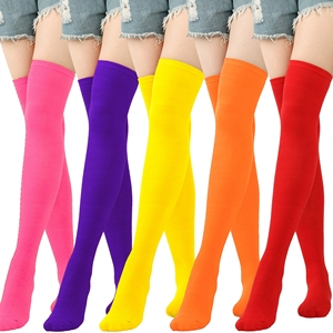 Chaussettes hautes diagonales à rayures pour femmes, longues, au-dessus du genou, en violet et vert festifs pour les fêtes de Noël - Product Image 5