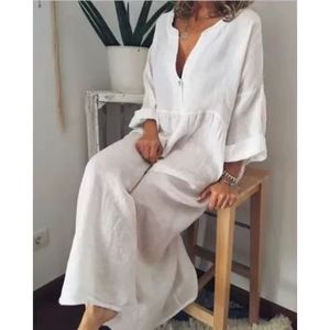 Abito <span class=keywords><strong>lungo</strong></span> allentato in cotone di lino per le donne <span class=keywords><strong>vestito</strong></span> estivo Casual da ufficio da esterno Maxi abito a <span class=keywords><strong>tre</strong></span> <span class=keywords><strong>quarti</strong></span> di <span class=keywords><strong>manica</strong></span> - Product Image 4