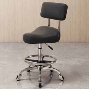 Taburete Redondo Giratorio con Elevación, Negro, de PU, para Peluquería, Salón de Belleza, con Respaldo - Product Image 4