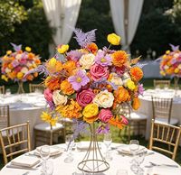 Boule de fleurs artificielles orange en gros, centre de table de mariage, rose en soie, décoration florale pour fête et maison