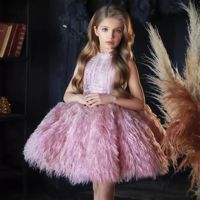 Robe de fête à volants et plumes pour filles, robe de princesse spéciale pour l'été, robe de princesse formelle pour enfants