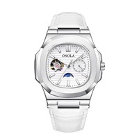 ONOLA 3855 Montre squelette de luxe pour homme, tourbillon mécanique de haute qualité avec phase de lune, étanche, affichage soleil-lune-étoiles