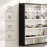 Vitrine à jouets rectangulaire moderne multi-niveaux en bois avec porte transparente et étagère murale pour figurines, poupées et objets de collection