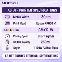 Mesin Cetak Transfer DTF A3 Baru 30cm Single Head XP600 Tinta CMYK Putih dengan Pengering Pengocok Bubuk Set Lengkap Otomatis