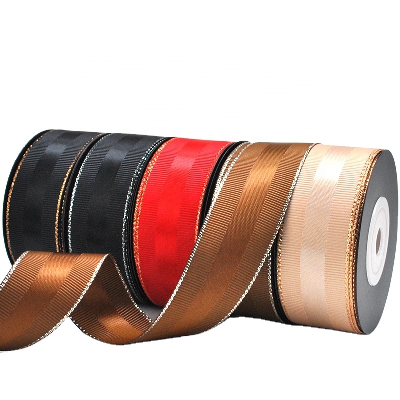 Personalized Fancy Decorative Grosgrain Gold or Silver Edge Satin Ribbon for Gift and Box Packaging