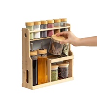 Support de rangement multi-niveaux en verre avec couvercles en bambou à double étage pour comptoir de cuisine - Vente en gros