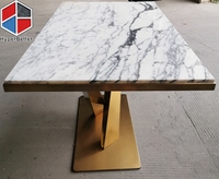 Table à manger rectangulaire en marbre Arabescato italien, fabrication directe d'usine depuis 2005, structure en acier inoxydable